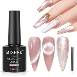 MIZHSE Cat Eye UV Gel Light Pink Gel UV Nail Polish Glitter with 1 Magnet, 9D Cat Eye U V Gels Shiny Cat Eyes Pink, Cateye Gels Polish Magnetic Nail Polish DIY Art Manicure for Nail Studio 10 ml