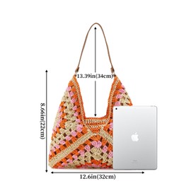 WEIMZC Straw Hobo Bags for Women Summer Beach Bag Everyday Tote Bag Shoulder Bag Vintage Handmade Woven Bags Handbags(Orange Red)