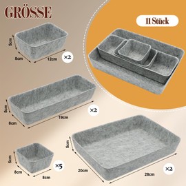 SPOKKI 11 Stück Schubladen Organizer Filz Stapelbare Filz-Aufbewahrungsboxen, 4 Größe Schubladen Organizer Ordnungssystem aus Filzs Flexible Filzkorb für Schreibtisch,Schminktisch,Nachttisch,Schrank