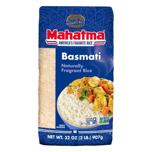 Mahatma Indian Basmati Rice, 32-Ounce Bag of Rice, Fluffy, Floral, and Nutty-Flavored Rice, Stovetop or Microwave Rice