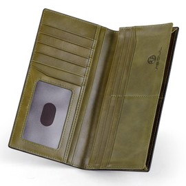VISOUL Genuine Leather Wallet Genuine Vintage Leather XXL Long Wallet Credit Card Holder Men's Wallet RFID Protection Wallet Wallet, Black + Green, Vintage