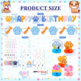 19Pcs Blue Dog Birthday Decorations Paw Party Decorations Puppy Birthday Party Decorations, Includes Banner Dog Paw Ceiling Streamers Honeycomb Centerpieces for Pet Puppy Dog Themed Birthday Party