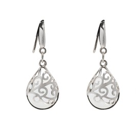 Bottled Up Designs Handmade Filigree Teardrop Earrings, Recycled Vintage Milk Glass, Sterling Silver, Eco Friendly, Made in USA, Mothers Day, Women, Anniversary (White Cold Cream Jar)