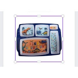 Toddler Kids Dino Grub Club 5 Sections Food Plate Meal Dinner Tray Bundled with Tiny Steps Cutlery Set