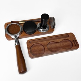 SanSLicoo Wooden Espresso Tamping Station 58mm, Espresso Coffee Stand for Distributor, Puck Screen and Portafilter, Espresso Tamper Station Organizer for Kitchen, Bar, Restaurant, Café