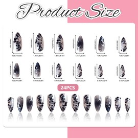 Mrltau 24 pieces press on nails almond, artificial nails, black, fingernails for gluing, gel nails for sticking, artificial nails for sticking, stick on nails, finger nails