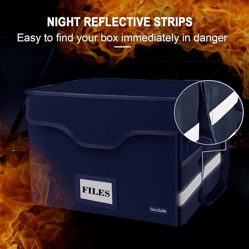 DocSafe Fireproof Document Box with Lock,File Storage Organizer with Pockets,Collapsible