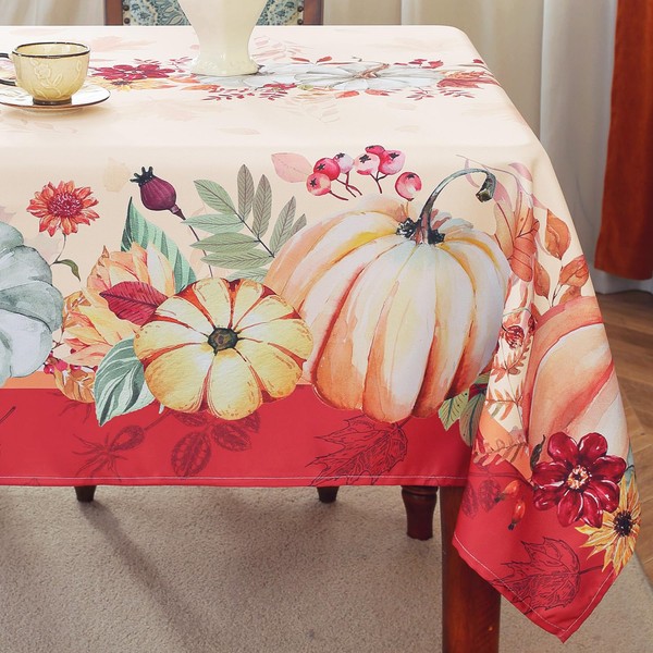 Honellaty Fall Tablecloth 52x70 Inch Rectangle, Thanksgiving Harvest Pumpkin Autumn