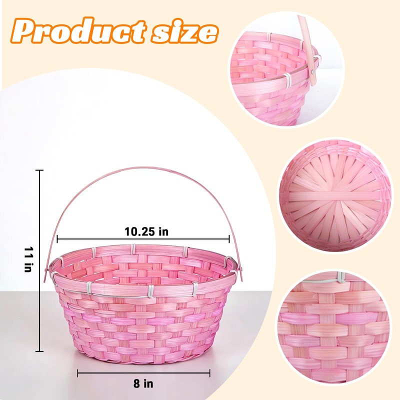 3 Pcs Large Woven Picnic Basket Bamboo Chip Woven Basket