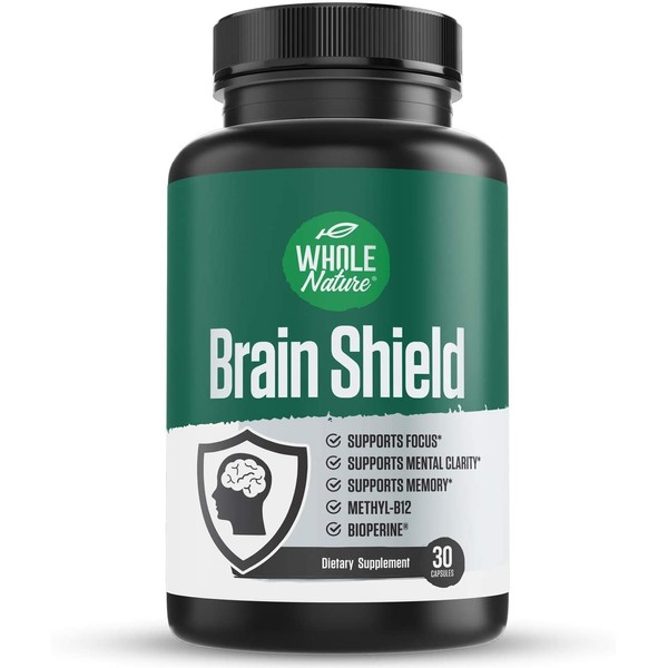Whole Nature Brain Booster Nootropics - Brain Shield with Ginkgo Biloba, Alpha GPC and Bacopa Monnieri, Vitamin B12, B3 - Support Focus, Memory & Clarity, Energy & Stress Relief. (1)