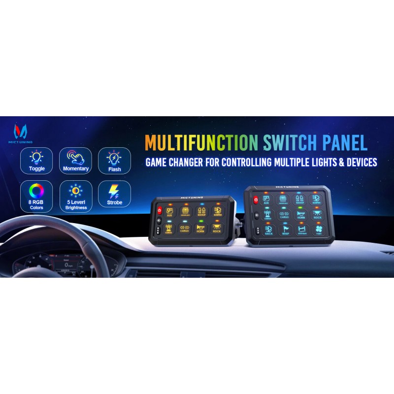 MICTUNING RGB 8 Gang Switch Panel ON/OFF LED Light Bar