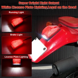 LED Tail Light 500% Bright Rear Brake Light with White License Plate Lighting Compatible with Dirt Bike Enduro Cafe Custom Honda XR650L XR600R