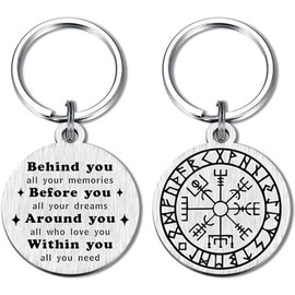 Ethlomoer Viking Runes Keychain,Lucky Nordic Mythology Key Chain for Men & Women, Great Viking Gifts for Anniversaries & Christmas Décor - Features Viking Helmet Adult & The Vikings Valhalla!