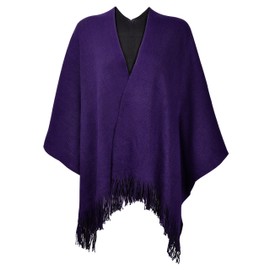 ZLYC Women Winter Knitted Shawl Poncho Warm Faux Cashmere Reversible Fringe Cape (Purple),One Size