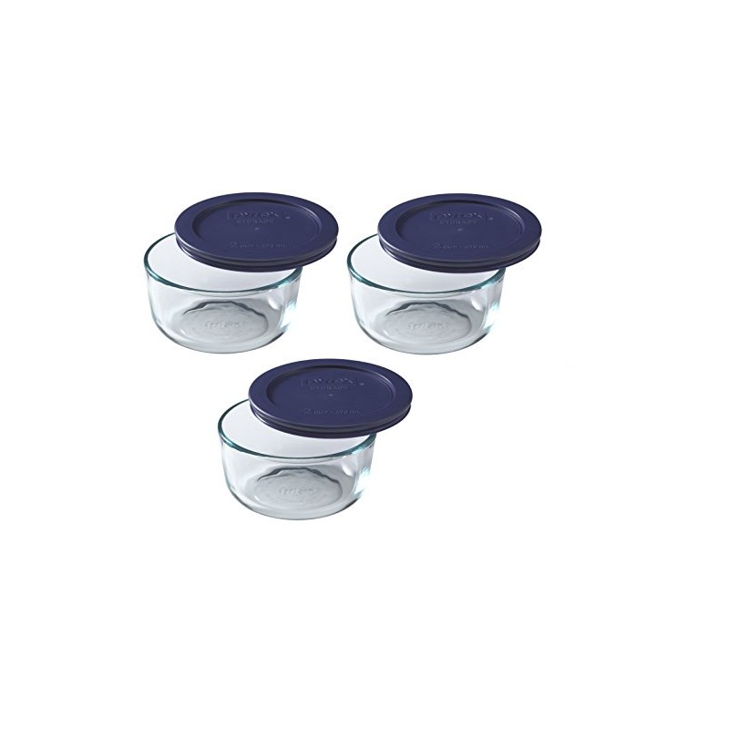 Pyrex 7200 2-Cup Glass Bowl & 7200-PC Dark Blue Lid
