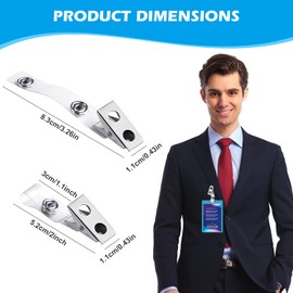100Pcs Metal Badge Clips with Clear PVC Straps, Premium Double Hole Metal Badge Clips for ID Cards, Badge Holders, Name Tags Work Badges