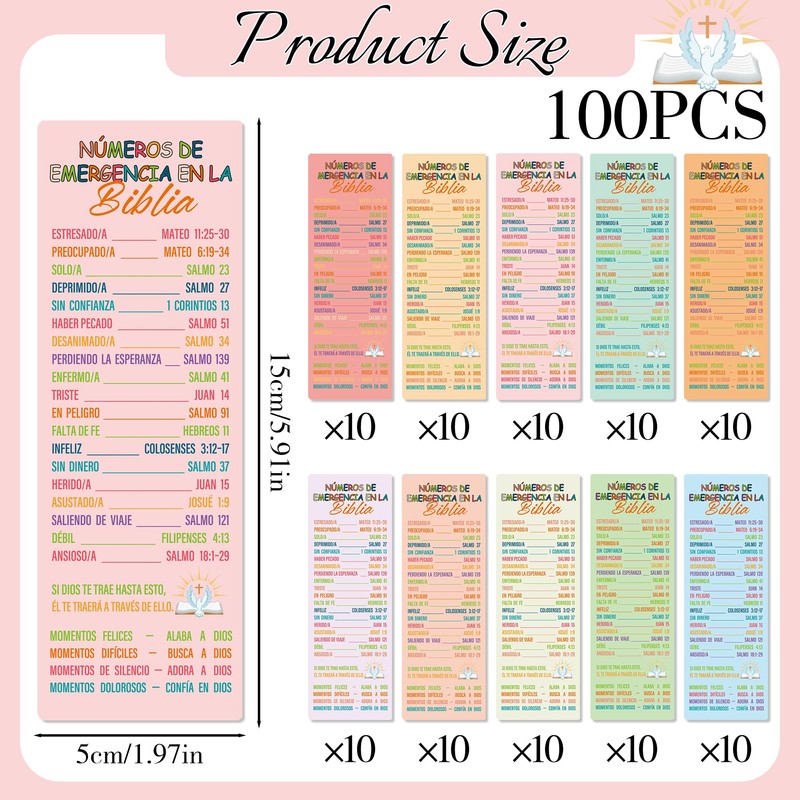 Celavoy Spanish Bible Emergency Numbers Bookmark - Paper Bookmarks Bulk