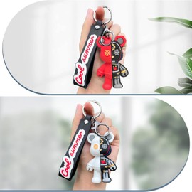 ziyue Robot Bear Pair Key Chain, Bear, Stylish, Cute, Bag Charm, Set of 2, Key Ring, Popular in Korea, Men's, Women's, Friends, Couples, Matching, Motorcycle, Car, Keychain, Keychain,, D: red+white