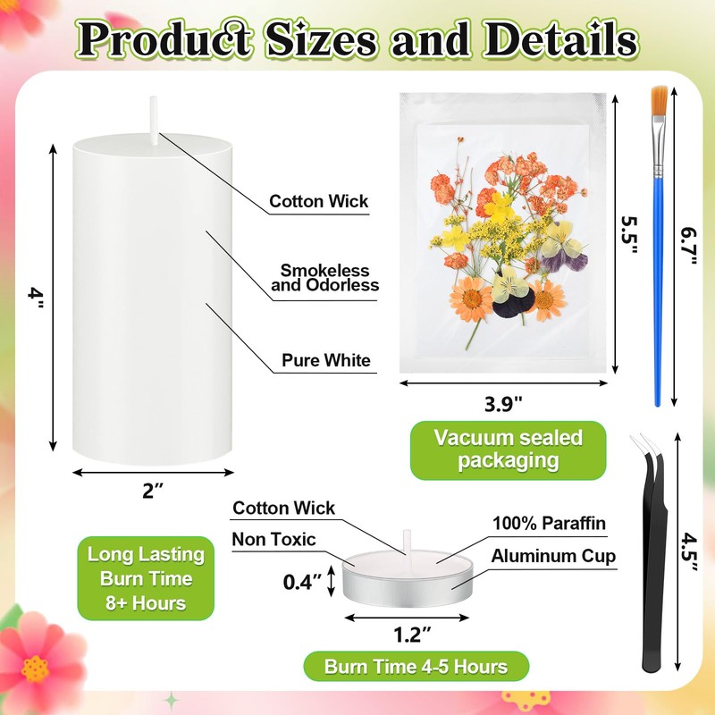 MTLEE 24 Pack Dried Pressed Flower Candle Painting Kit 6