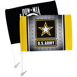 US Army Car Flag Steel Soilder POW MIA Flags Pack Bandera Para Carros Auto Decorations Small Banner For Window Clip Pole Accessories Soldier America Offical Armed Forces Veteran Gift Made In USA