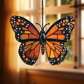 Monarch Butterfly Acrylic Suncatcher Stained Glass Effect Window Car Hanging Christmas Ornament Indoor Outdoor Decor Garden Sun Catcher Panel for Butterfly Lover for Women Mom Grandma