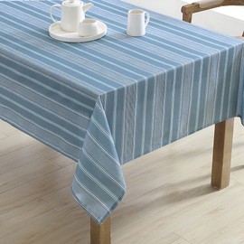 Laura Ashley Decorative Tablecloth, Wrinkle and Stain Resistant, Spillproof Water Repellent, Easy Care Washable Polyester Fabric for Dining, Kitchen, Holiday and Party, 60" x 102", Blue Stripe