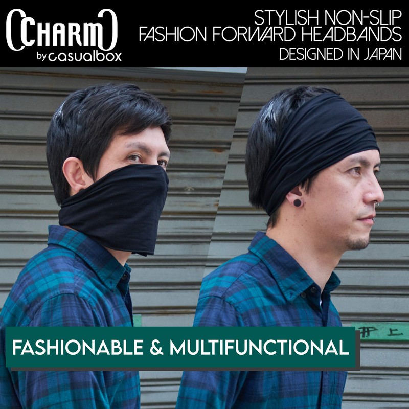 CHARM Mens Elastic Japanese Headband - Long Hair Bandana Womens