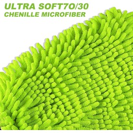 Car Wash Mitt Microfiber, 2PK Scratch Free Lint-Free, Premium Chenille Microfiber Mitt Car Wash Brush, Green, Regular Size 18cm X26cm(Green)