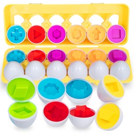 ThinkMax Matching Eggs Toys for Toddlers 1 2 3 Year Olds, 12 Pack Easter Eggs Baby Color Shape Recognition Sorting & Stacking Learning Toys
