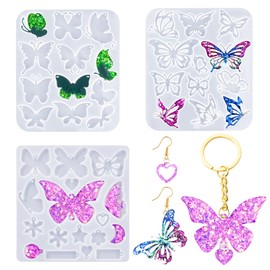 YODOYO Resin Earring Molds 3 Pcs Butterfly Jewelry Resin Molds Crystal Glue Christmas Snowflakes Keychains Necklaces Pendant Mold Silicone Earring Molds DIY Art Craft Jewelry Making Supplies Kit