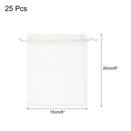 sourcing map 25pcs Organza Bags 15x20cm Drawstring Favor Pouches Sheer Mesh Bag for Gift Jewelry Wedding Party Christmas Candy Cream White