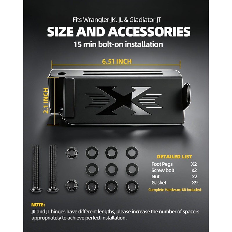 120° Footrest Pedal Compatible with Jeep Wrangler JK JL &