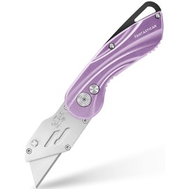 FantastiCAR Folding Box Cutter, Sturdy Metal Utility Knife with Extra 5 Blades, Quick Blade Change, and Preminium Gift Packaging, for Cardboard Opener, Paper Cutter (Purple Line)