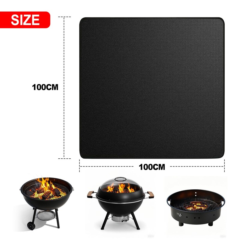 Fire Pit Mat for Decking 100x100cm – Square Black Double-Sided