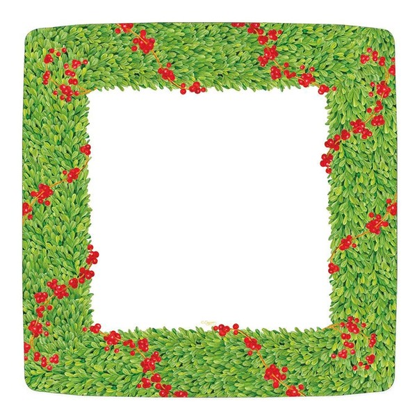 Caspari Holiday Boxwood Trellis Disposable Square Paper Dinner Plates -