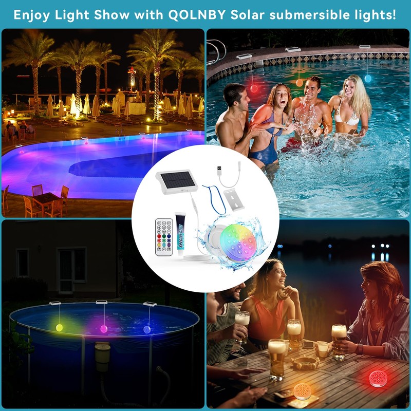 QOLNBY 2-in-1 Solar Pool Lights, USB Rechargeable Pool Lights with