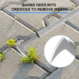 BARAYSTUS Crack Weeder, Stainless Steel Manual Crevice Weeding Tool, Long Handle Weed Grabber Remover, L-Shaped Manual Weeder Puller, Durable Crevice Weeding Tool for Sidewalk Garden Patio Lawn
