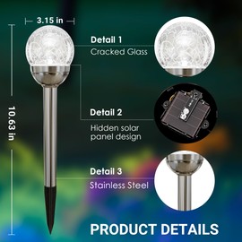 SOLPEX Solar Garden Lights Outdoor, 3 Pack Multi-Color Changing&White 2 Modes Solar Powered Glass Ball Garden Lights Waterproof for Patio Decoration