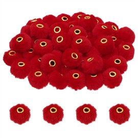 Tupalizy 50PCS Fluffy Faux Fur Pom Poms Beads Soft Fuzzy Spacers Beads for Bracelets Jewelry Making Keychains Pens Earrings Garland Headband Hats DIY Crafts Projects Gifts Accessories (Red)