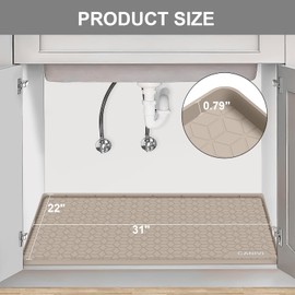 CANIVI Under Sink Mat, 31" x 22" Waterproof Silicone Under Sink Tray for Kitchen & Laundry Cabinets, Kitchen Cabinet Shelf Protector, Up to 3.2 Gallons Liquid, Fits 36 inch Standard Cabinet(Apricot)