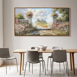 Floral Wall Art - Pink Wall Decor for Living Room, French Country Decor, Canvas Scenery Artwork, Farmhouse Pictures for Bedroom Wall Decor, Rustic Paintings for Bedroom 24×48IN