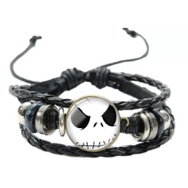 Unbranded Nightmare Before Christmas Jack Skellington Face Glass Domed Braided Bracelet