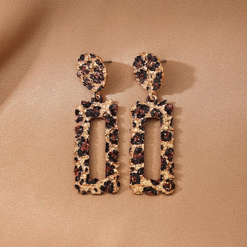Solighter Leopard Print Hollow Geometric Large Square Dangle Stud Earrings