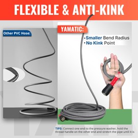 YAMATIC Super Flexible Pressure Washer Hose 50FT X 1/4", Kink Resistant 3200 PSI Heavy Duty Power Washer Extension Replacement Hose With M22-14mm x 3/8" Quick Connect Kit For Gas & Electric, Grey