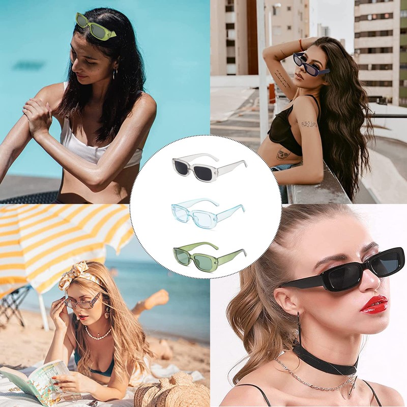 Manqyi Pack of 3 Sunglasses Women's Vintage Retro Rectangular Sunglasses