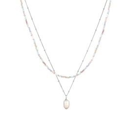 Elli Women's Baroque Layer Necklace with Freshwater Cultured Pearl in 925 Sterling Silver, Glass Plastic, None