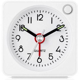 Jisile Travel Analog Alarm Clock, Back to School Supplies, 2.25 inch, Ultra Small Clock with Snooze and Light Function, Super Silent Non Ticking, Battery Operated, Easy Setting