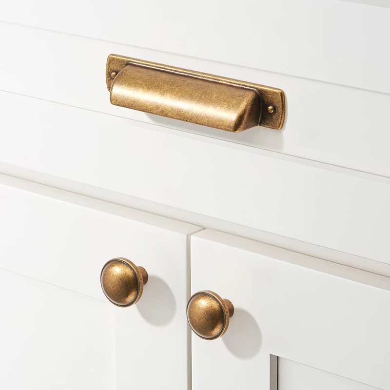 khtumeware 6 Pack 3-3/4"(96mm) Vintage Drawer Pulls Antique Brass Cabinet