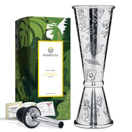 Homestia Jigger for Bartending with 1 Pourer, Japanese Jigger with Measurements Inside, Jigger 2oz 1oz, Shot Measure Jigger, Bar Jigger Bartender Tool Accessories (Silver)