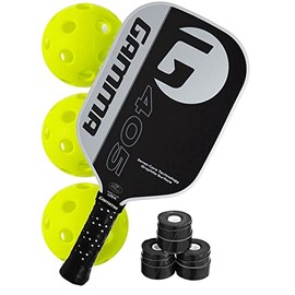 Do It Tennis Gamma 405 Middleweight Graphite Pickleball Paddle Bundle - Comes with 3 Black Overgrips and 3 Pickleball Balls